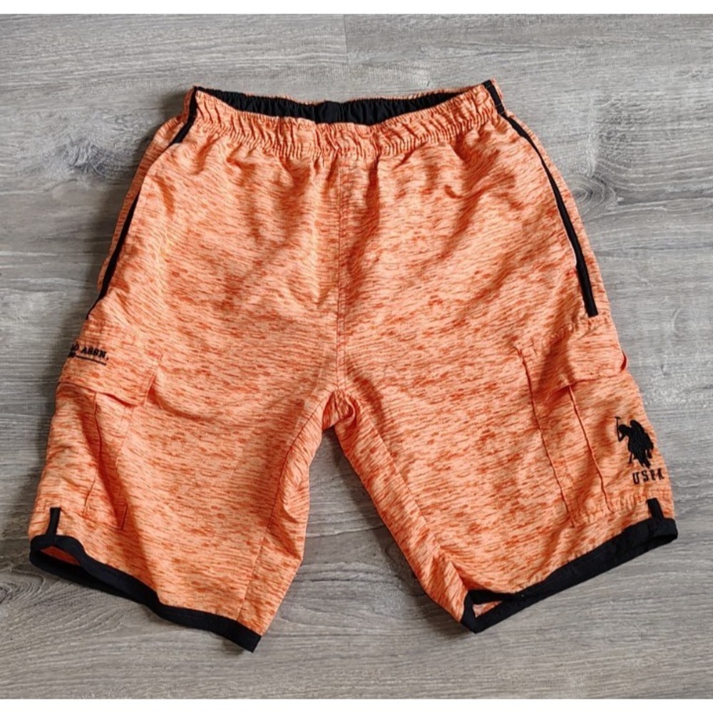 U.S. Polo Assn Men Cargo Swim Trunks Orange Black Sz S Brief Lining Embroidered